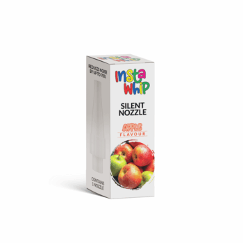 The InstaWhip Silent Nozzle Apple flavour is designed for use with standard cream charger cylinders and tanks, this innovative nozzle significantly reduces noise levels by up to 70%, allowing for a quieter and more discreet operation.