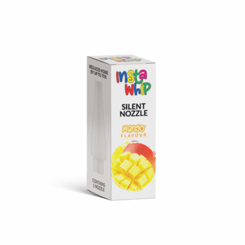 The InstaWhip Silent Nozzle Mango flavour is designed for use with standard cream charger cylinders and tanks, this innovative nozzle significantly reduces noise levels by up to 70%, allowing for a quieter and more discreet operation.